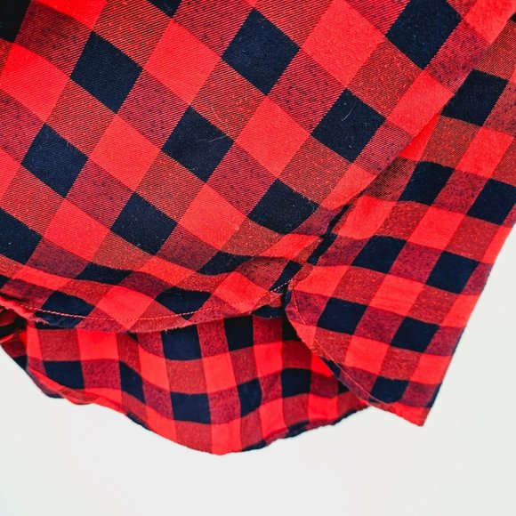 J Crew Factory Popover Shirt S Red Black Buffalo Plaid Check Button Long Sleeve - Picture 6 of 10